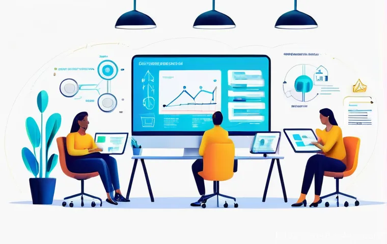 협업을 통한 범용 역량 확장 방법 - **"Synergistic Innovation Hub"**
A vibrant, dynamic illustration depicting a diverse group of 5-...