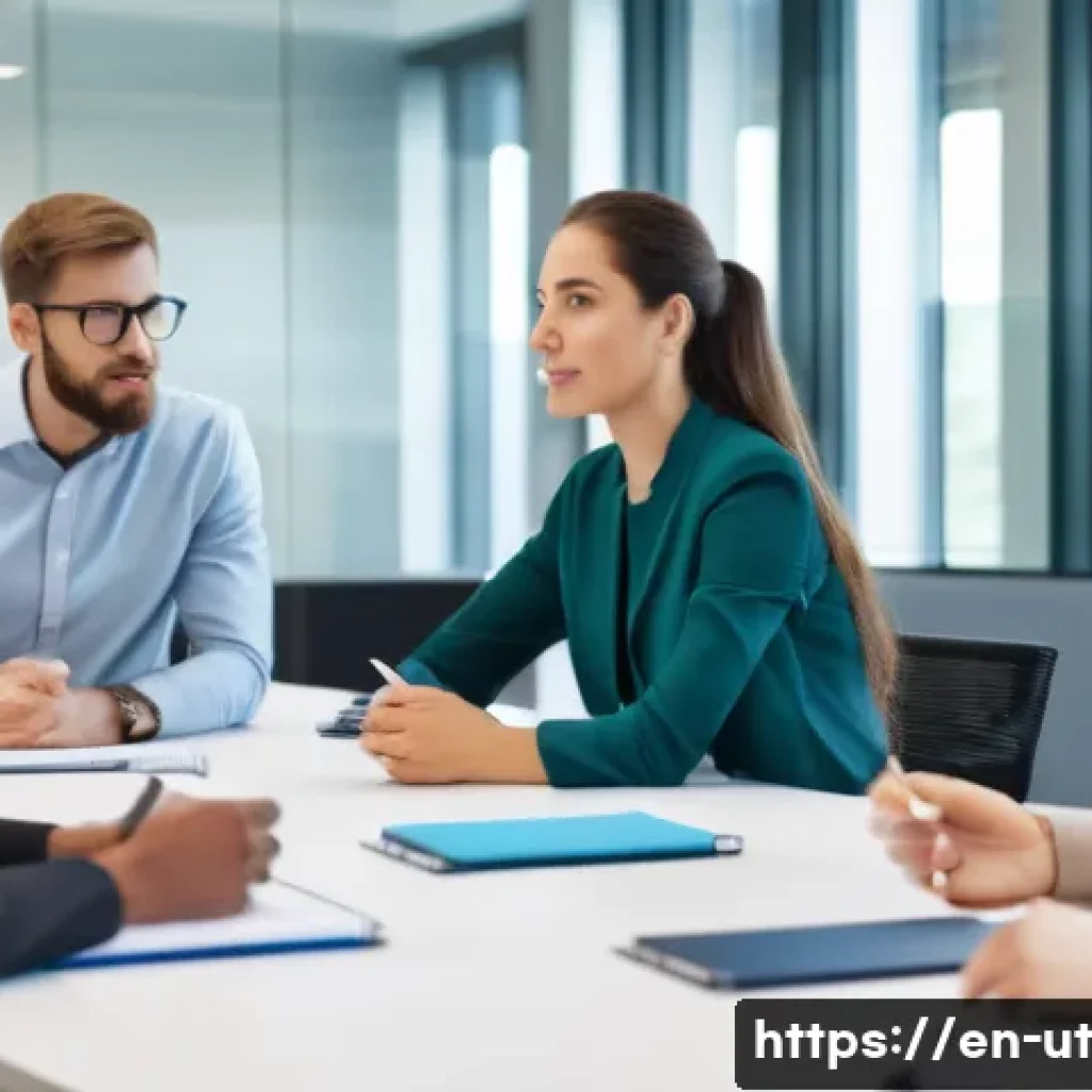 범용 역량을 통한 직업 안정성 증진 - A modern office scene featuring a diverse group of professionals engaged in an active listening sess...