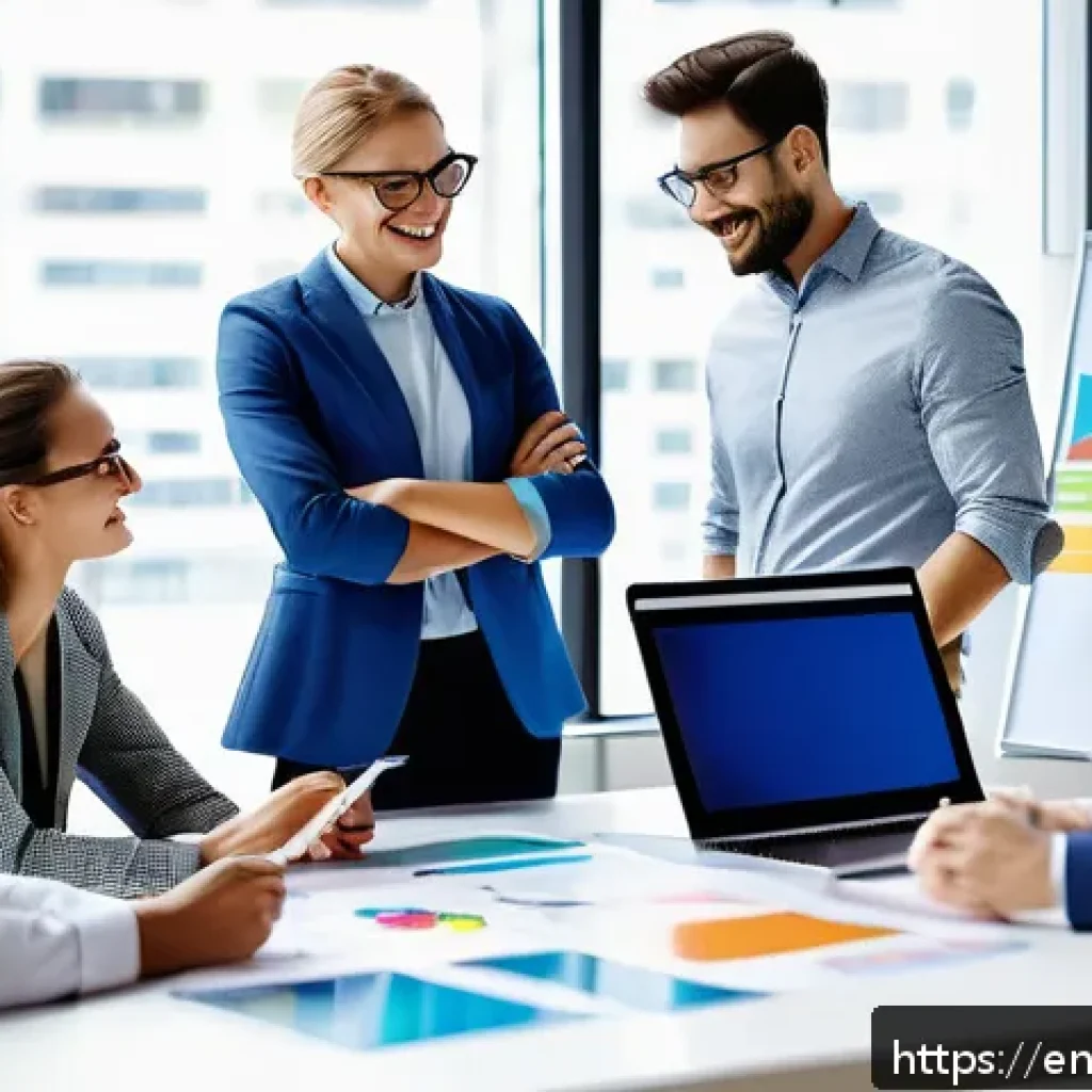범용 역량과 조직의 성과 간의 관계 - A diverse team of professionals in a modern office environment, actively engaged in a collaborative ...